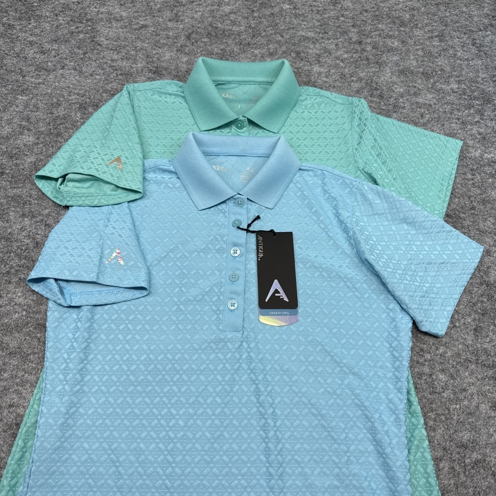 NEW Antigua Pearl‎ short sleeve polo shirts women's XS green blue golf business
